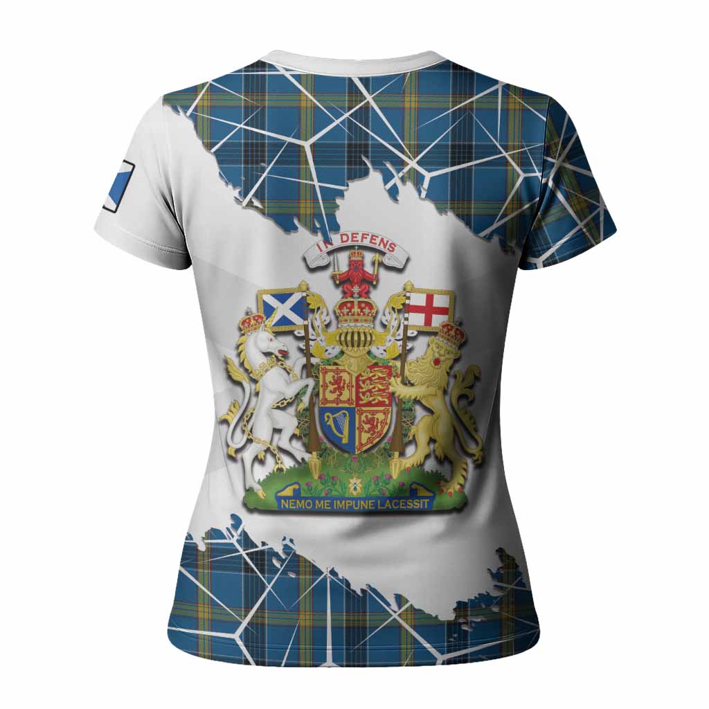 Laing Tartan Women T shirt with Family Crest and Lion Rampant Grunge Style