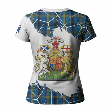 Laing Tartan Women T shirt with Family Crest and Lion Rampant Grunge Style