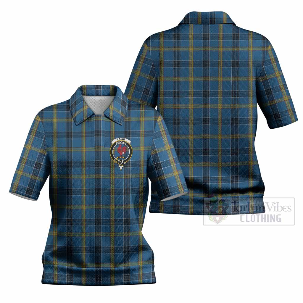 Laing Tartan Women’s Polo Sweater Top with Family Crest