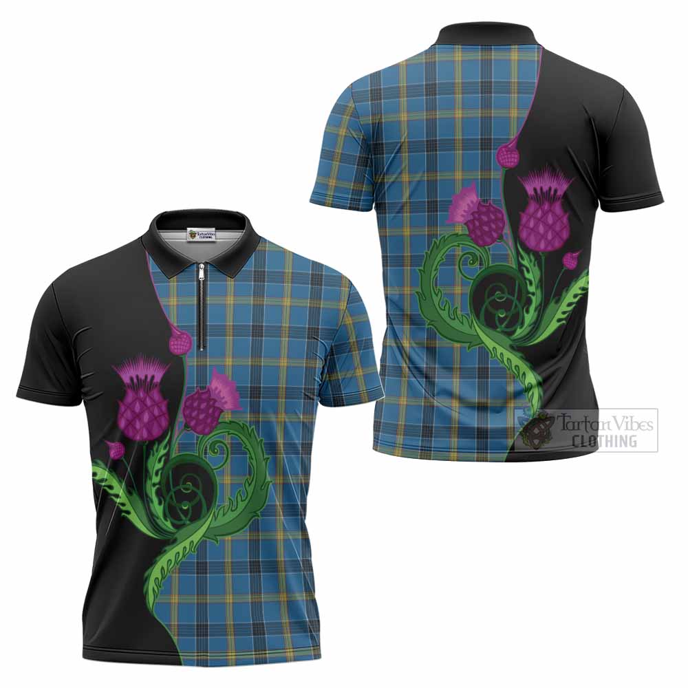 Laing Tartan Zipper Polo Shirt Traditional Scottish Thistle