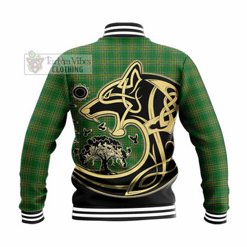 Lally Irish Tartan Baseball Jacket with Coat of Arms Celtic Wolf Style