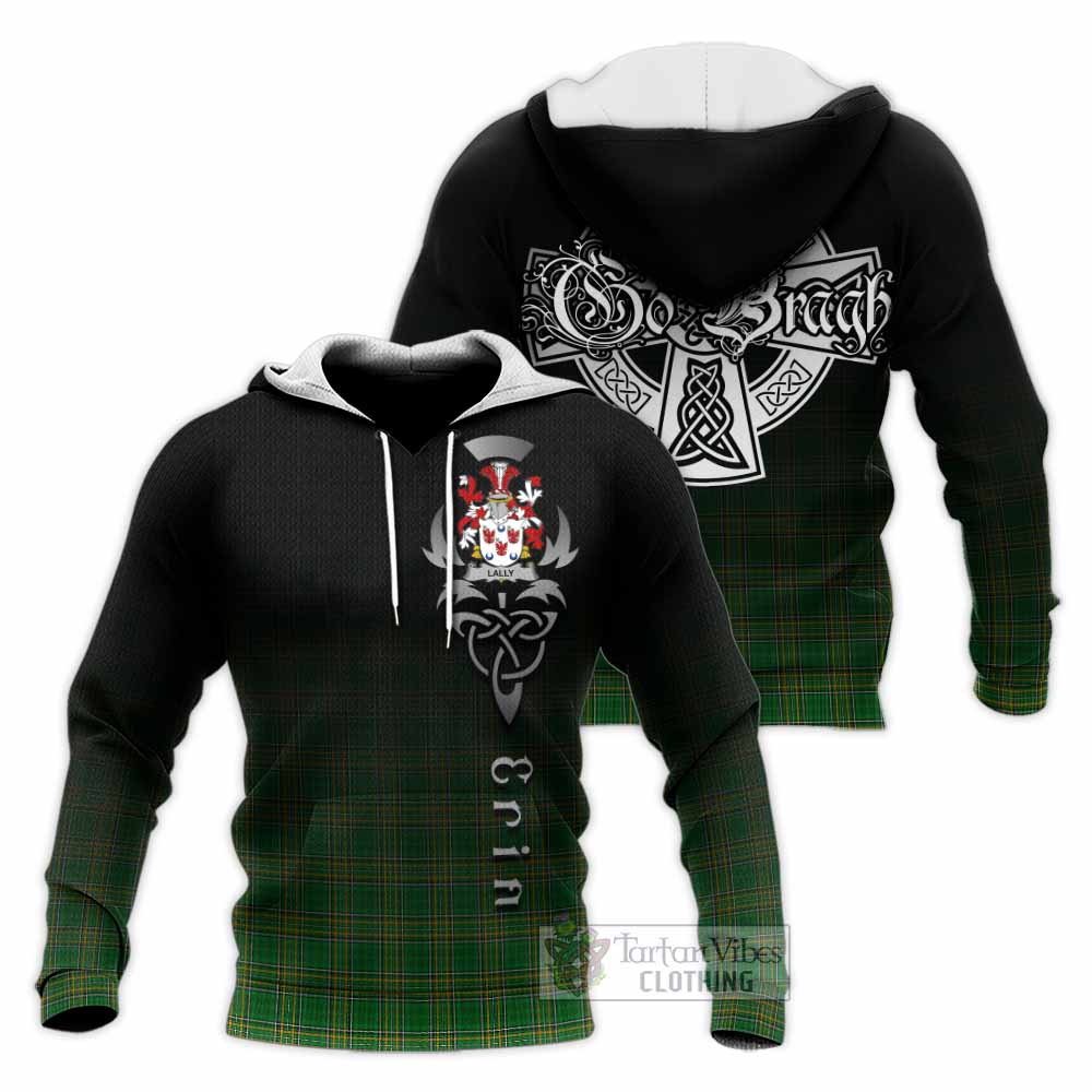 Tartan Vibes Clothing Lally Irish Clan Knitted Hoodie with Coat of Arms Erin Go Bragh Celtic Inspired