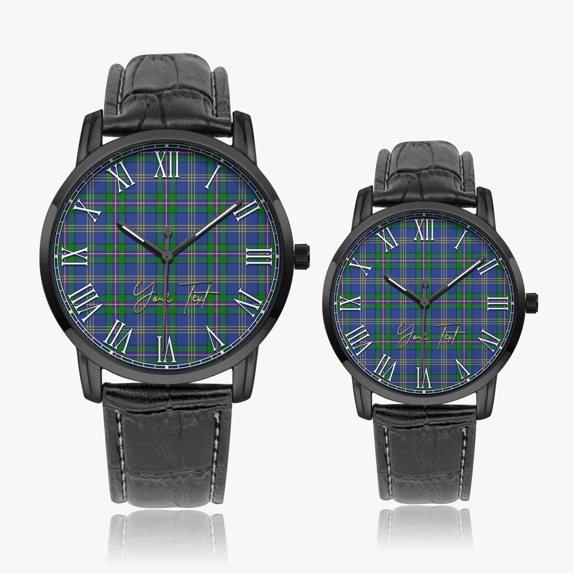 Lambert Tartan Personalized Your Text Leather Trap Quartz Watch Wide Type Black Case With Black Leather Strap - Tartanvibesclothing