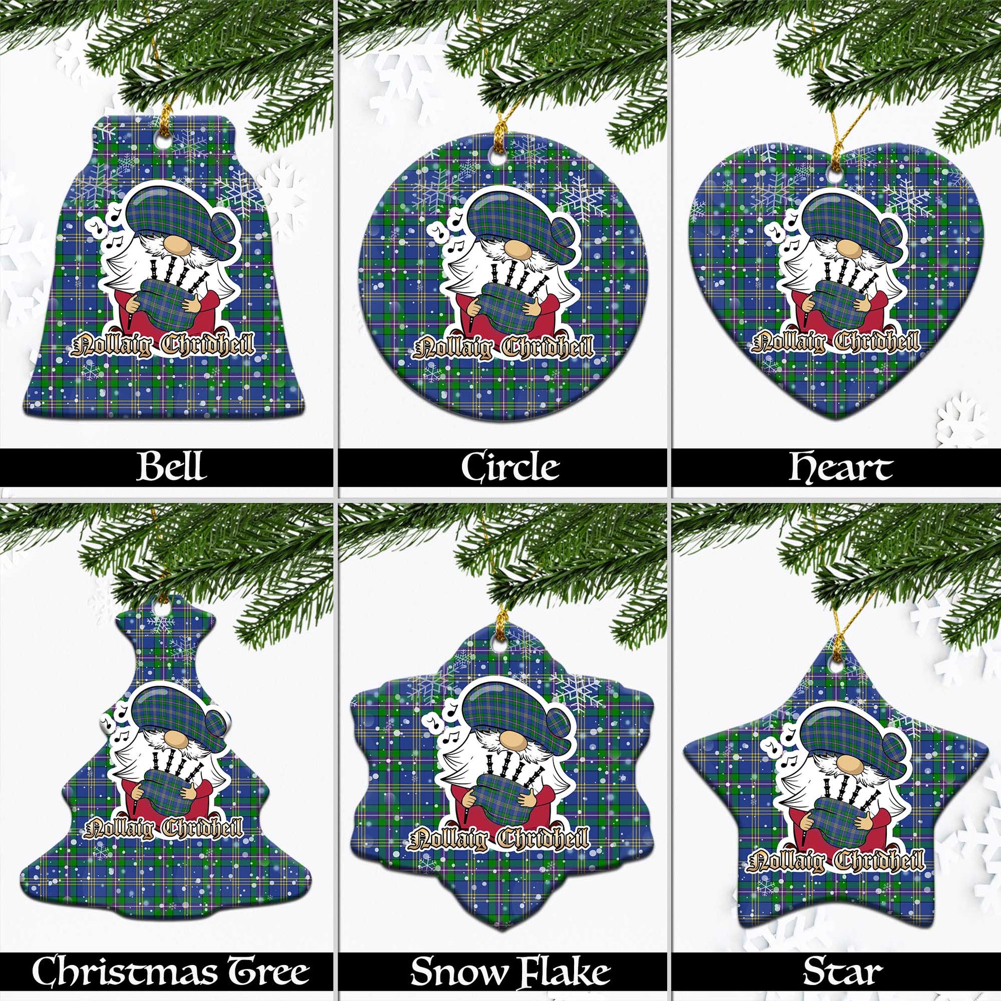 Lambert Tartan Christmas Ceramic Ornaments with Scottish Gnome Playing Bagpipes Ceramic - Tartan Vibes Clothing