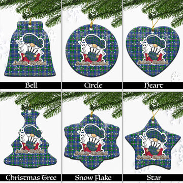 Lambert Tartan Christmas Ceramic Ornaments with Scottish Gnome Playing Bagpipes