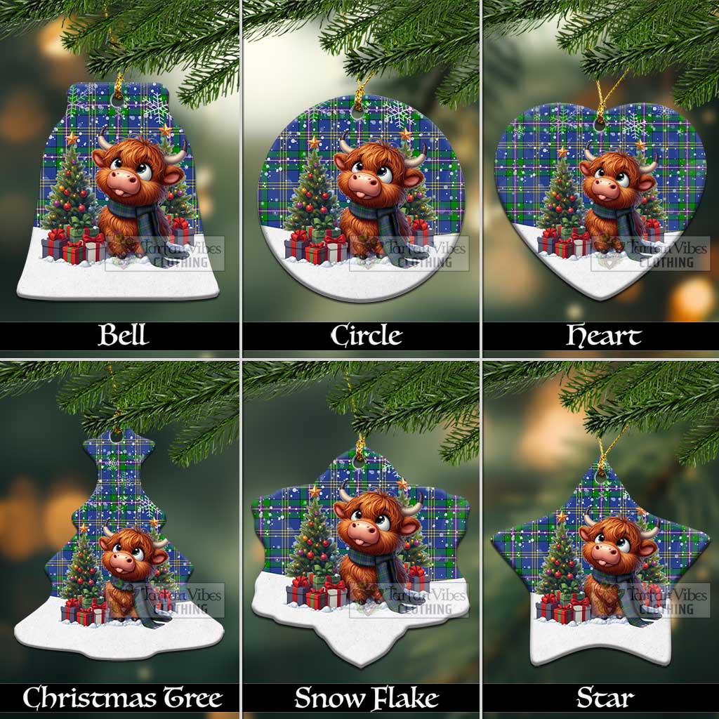 Lambert Tartan Christmas Ceramic Ornament with Adorable Highland Coo Ceramic - Tartan Vibes Clothing
