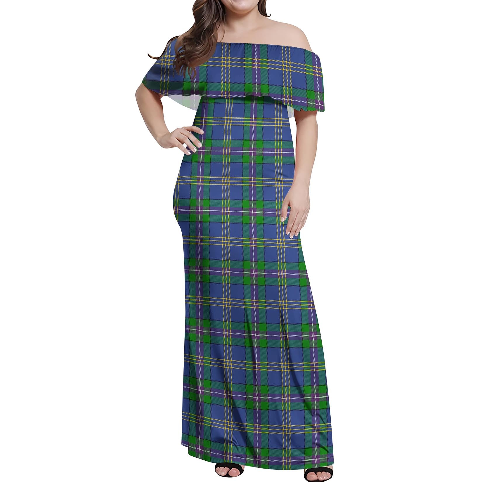 Lambert Tartan Off Shoulder Long Dress Women's Dress - Tartan Vibes Clothing