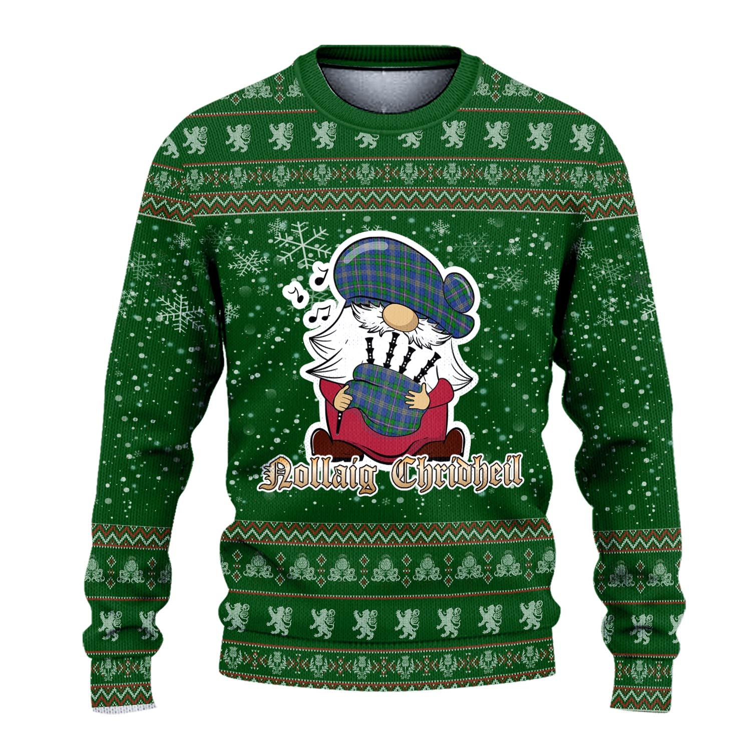 Lambert Clan Christmas Family Knitted Sweater with Funny Gnome Playing Bagpipes - Tartanvibesclothing