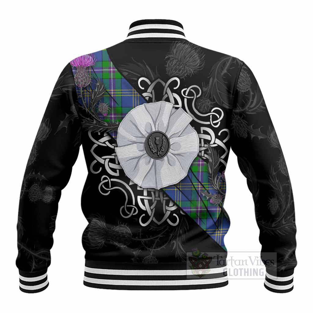 Lambert Tartan Baseball Jacket Jacobite White Rose - Tartan Vibes Clothing
