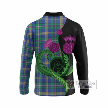 Lambert Tartan Long Sleeve Polo Shirt Traditional Scottish Thistle