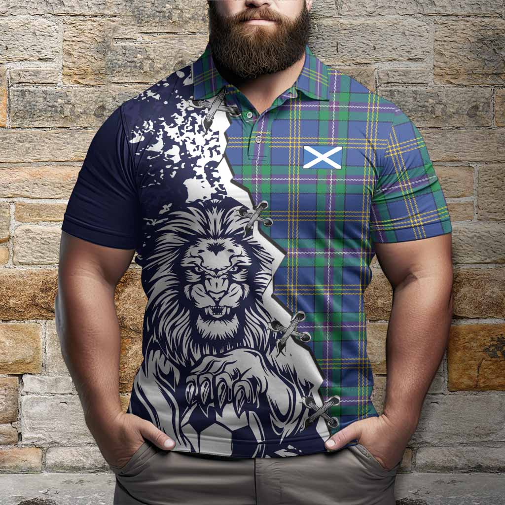 Lambert Tartan Scottish Polo Shirt Angry Lion With Soccer Ball Style