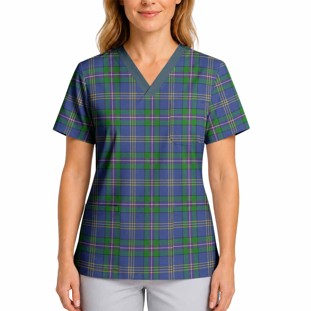 Lambert Tartan Scrub Top 4XL - Tartan Vibes Clothing