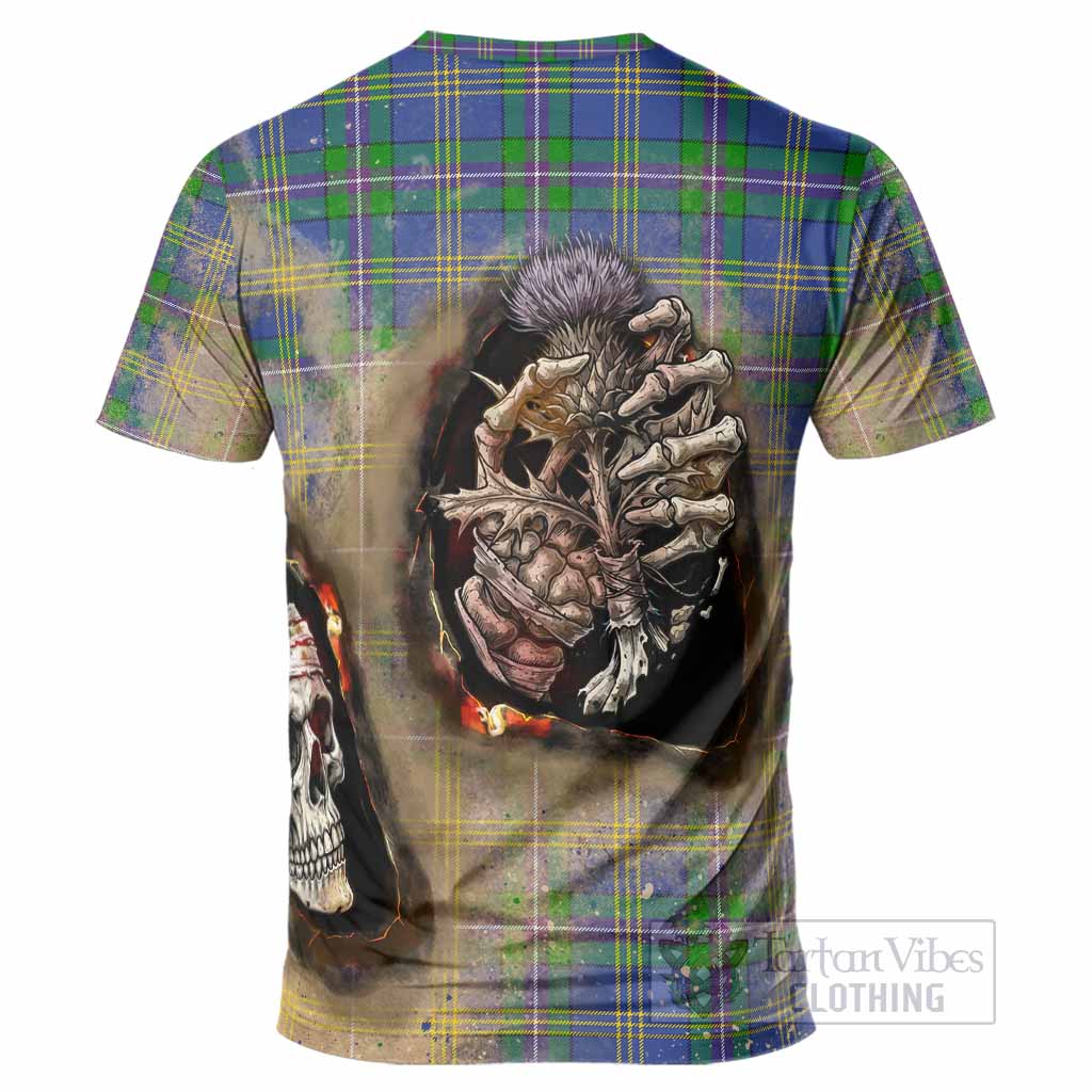 Lambert Tartan T-Shirt Halloween Skeleton With Thistle Burning Effect