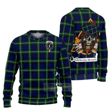 Lammie Tartan Ugly Sweater with Family Crest and Bearded Skull Holding Bottles of Whiskey Unisex - Tartan Vibes Clothing