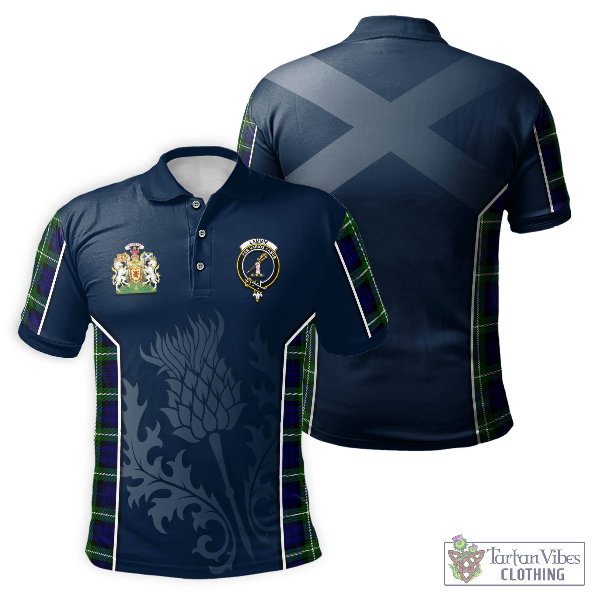 Tartan Vibes Clothing Lammie Tartan Men's Polo Shirt with Family Crest and Scottish Thistle Vibes Sport Style