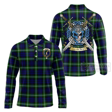Lammie Tartan Long Sleeve Polo Shirt with Family Crest Celtic Skull Style Unisex - Tartan Vibes Clothing