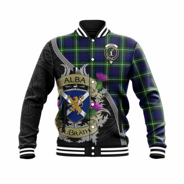 Lammie Tartan Family Crest Baseball Jacket Lion Rampant Royal Thistle Shield Celtic Inspired Unisex - Tartan Vibes Clothing