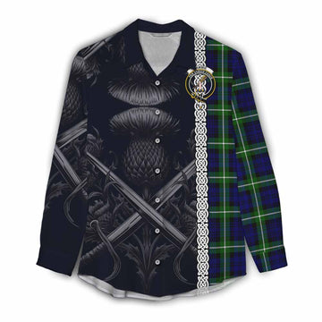 Lammie Tartan Women's Casual Shirt with Family Crest Cross Sword Thistle Celtic Vibes Female - Tartan Vibes Clothing