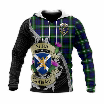 Lammie Tartan Family Crest Knitted Hoodie Lion Rampant Royal Thistle Shield Celtic Inspired Unisex Knitted Pullover Hoodie - Tartan Vibes Clothing