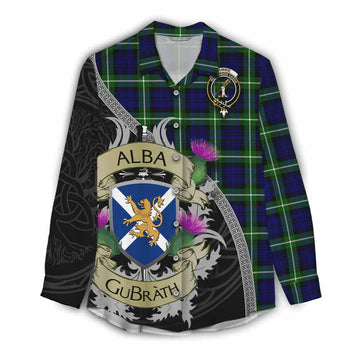 Lammie Tartan Family Crest Women's Casual Shirt Lion Rampant Royal Thistle Shield Celtic Inspired Female - Tartan Vibes Clothing