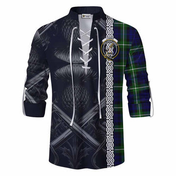 Lammie Tartan Ghillie Kilt Shirt with Family Crest Cross Sword Thistle Celtic Vibes Men - Tartan Vibes Clothing