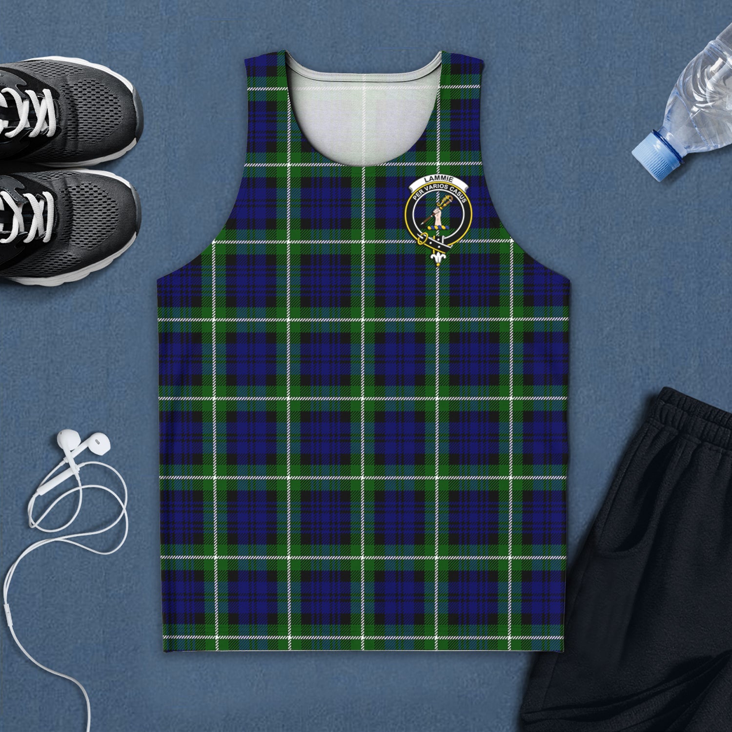 Lammie Tartan Mens Tank Top with Family Crest 5XL - Tartan Vibes Clothing
