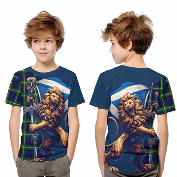 Lammie Tartan Family Crest Kid T-Shirt with Scottish Majestic Lion Youth XL Size14 - Tartan Vibes Clothing