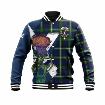 Tartan Vibes Clothing Lammie Tartan Family Crest Baseball Jacket Scottish Thistle Celtic Inspired