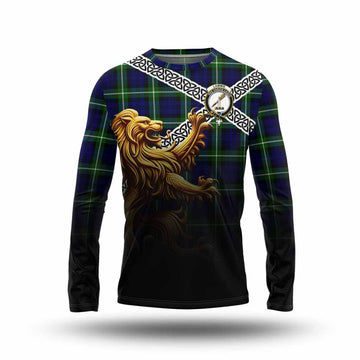 Lammie Crest Tartan Long Sleeve T-Shirt with Golden Lion Emblem Celtic Style Unisex - Tartan Vibes Clothing