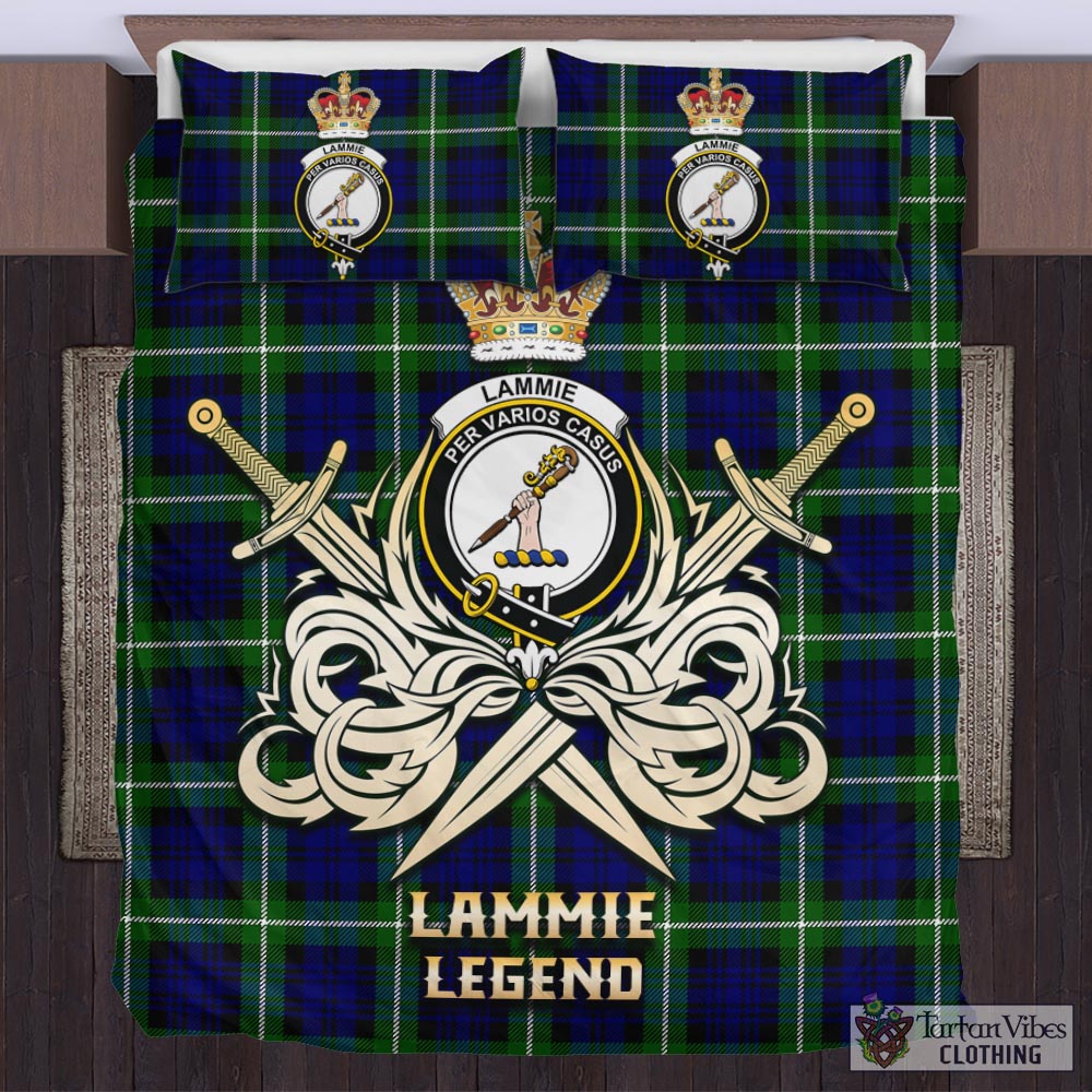Tartan Vibes Clothing Lammie Tartan Bedding Set with Clan Crest and the Golden Sword of Courageous Legacy