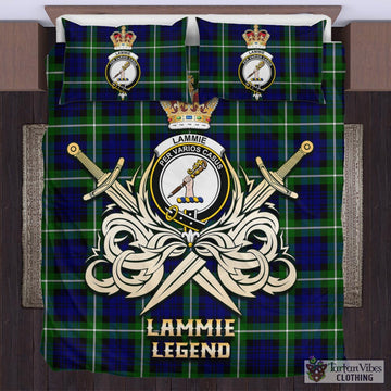 Tartan Vibes Clothing Lammie Tartan Bedding Set with Clan Crest and the Golden Sword of Courageous Legacy