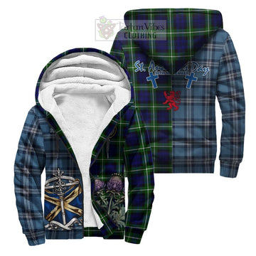 Lammie Tartan Sherpa Hoodie Happy St. Andrew's Day Half Tartan Style Unisex S - Tartan Vibes Clothing