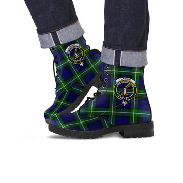 Lammie Tartan Leather Boots with Family Crest Men' Boots - Tartan Vibes Clothing