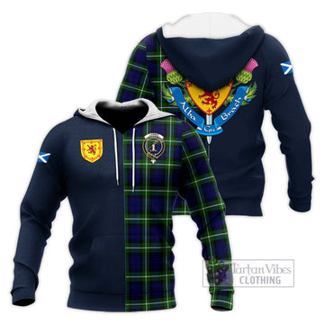 Lammie Tartan Knitted Hoodie Alba with Scottish Lion Royal Arm Half Style Unisex Knitted Pullover Hoodie - Tartan Vibes Clothing