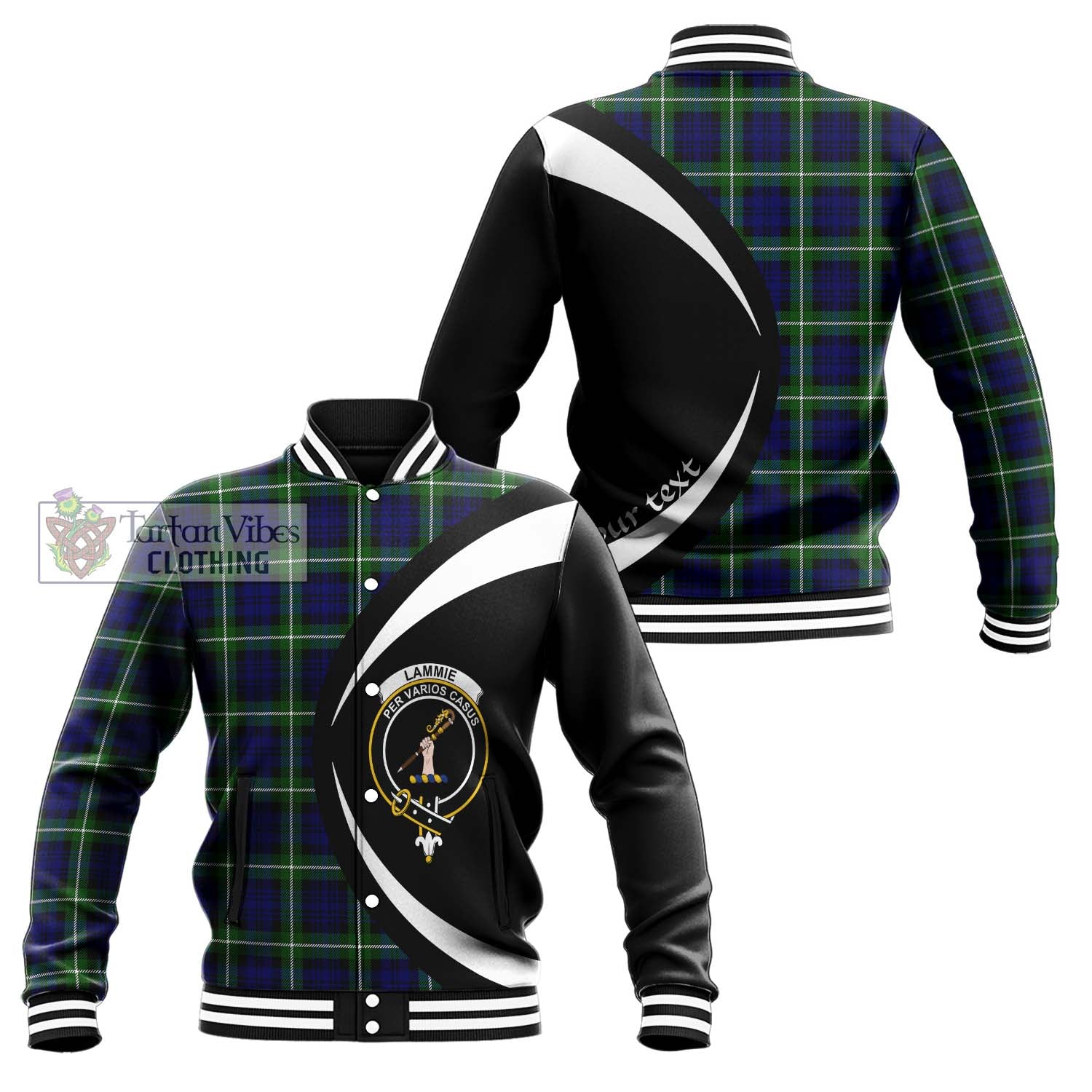 Lammie Tartan Baseball Jacket with Family Crest Circle Style Unisex - Tartan Vibes Clothing