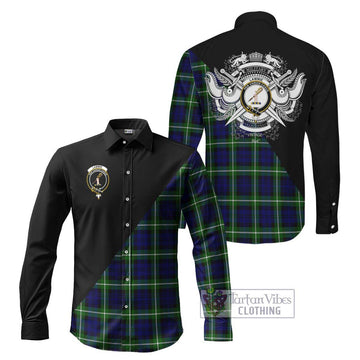 Lammie Tartan Long Sleeve Button Shirt with Family Crest and Military Logo Style Men's Shirt S - Tartanvibesclothing Shop