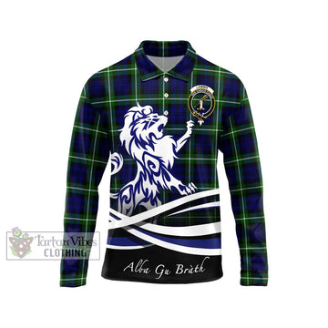 Lammie Tartan Long Sleeve Polo Shirt with Alba Gu Brath Regal Lion Emblem Unisex - Tartan Vibes Clothing