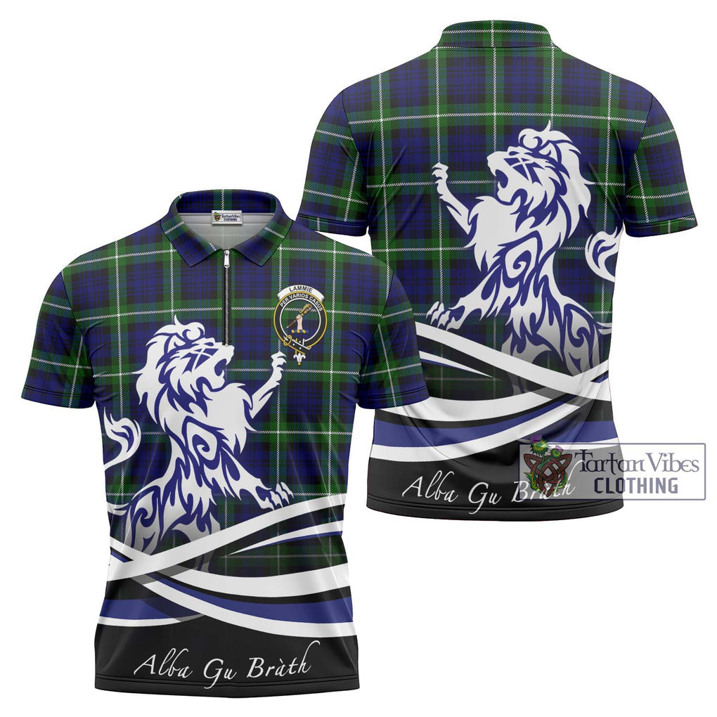 Lammie Tartan Zipper Polo Shirt with Alba Gu Brath Regal Lion Emblem Unisex - Tartan Vibes Clothing