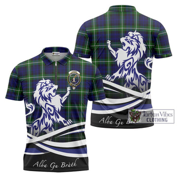 Lammie Tartan Zipper Polo Shirt with Alba Gu Brath Regal Lion Emblem Unisex - Tartan Vibes Clothing