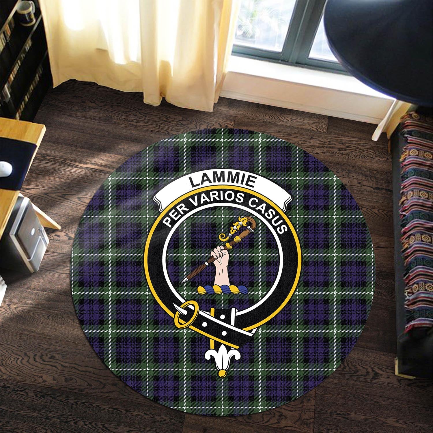 Lammie Tartan Round Rug with Family Crest Premium Round Rug - Tartan Vibes Clothing