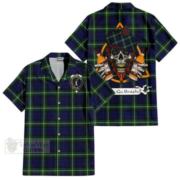Lammie Tartan Hawaiian Shirt with Family Crest and Bearded Skull Holding Bottles of Whiskey Kid - Tartan Vibes Clothing