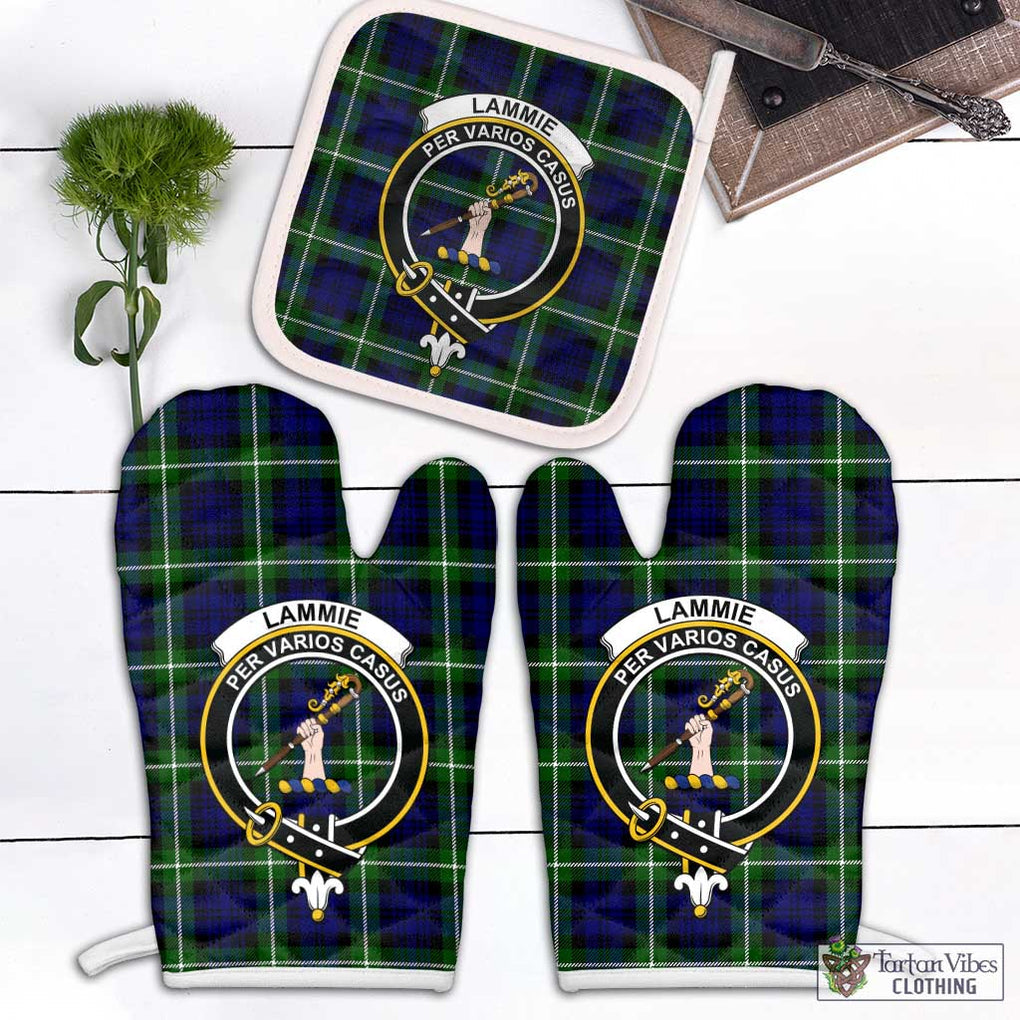 Lammie Tartan Combo Oven Mitt & Pot-Holder with Family Crest White - Tartan Vibes Clothing