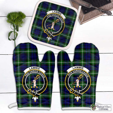 Lammie Tartan Combo Oven Mitt & Pot-Holder with Family Crest Combo 2 Oven Mitt & 1 Pot-Holder Black - Tartan Vibes Clothing