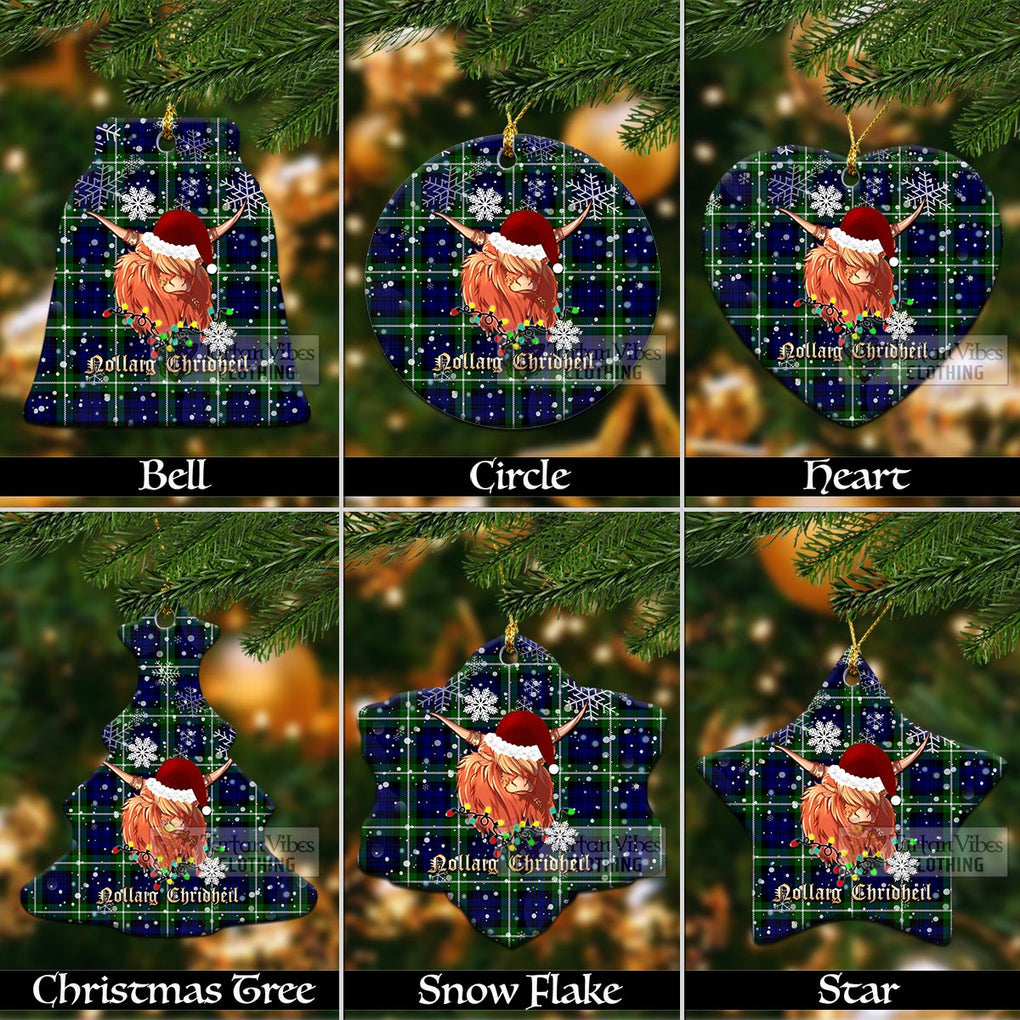 Lammie Tartan Christmas Ceramic Ornaments with Twinkle Highland Cattle Ceramic - Tartan Vibes Clothing