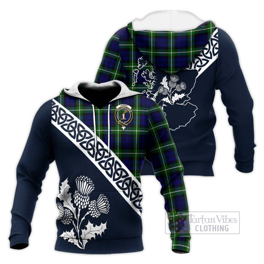 Lammie Tartan Knitted Hoodie Featuring Thistle and Scotland Map Unisex Knitted Pullover Hoodie - Tartan Vibes Clothing