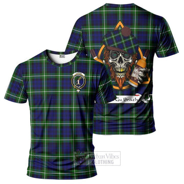Lammie Tartan T-Shirt with Family Crest and Bearded Skull Holding Bottles of Whiskey Kid's Shirt - Tartan Vibes Clothing