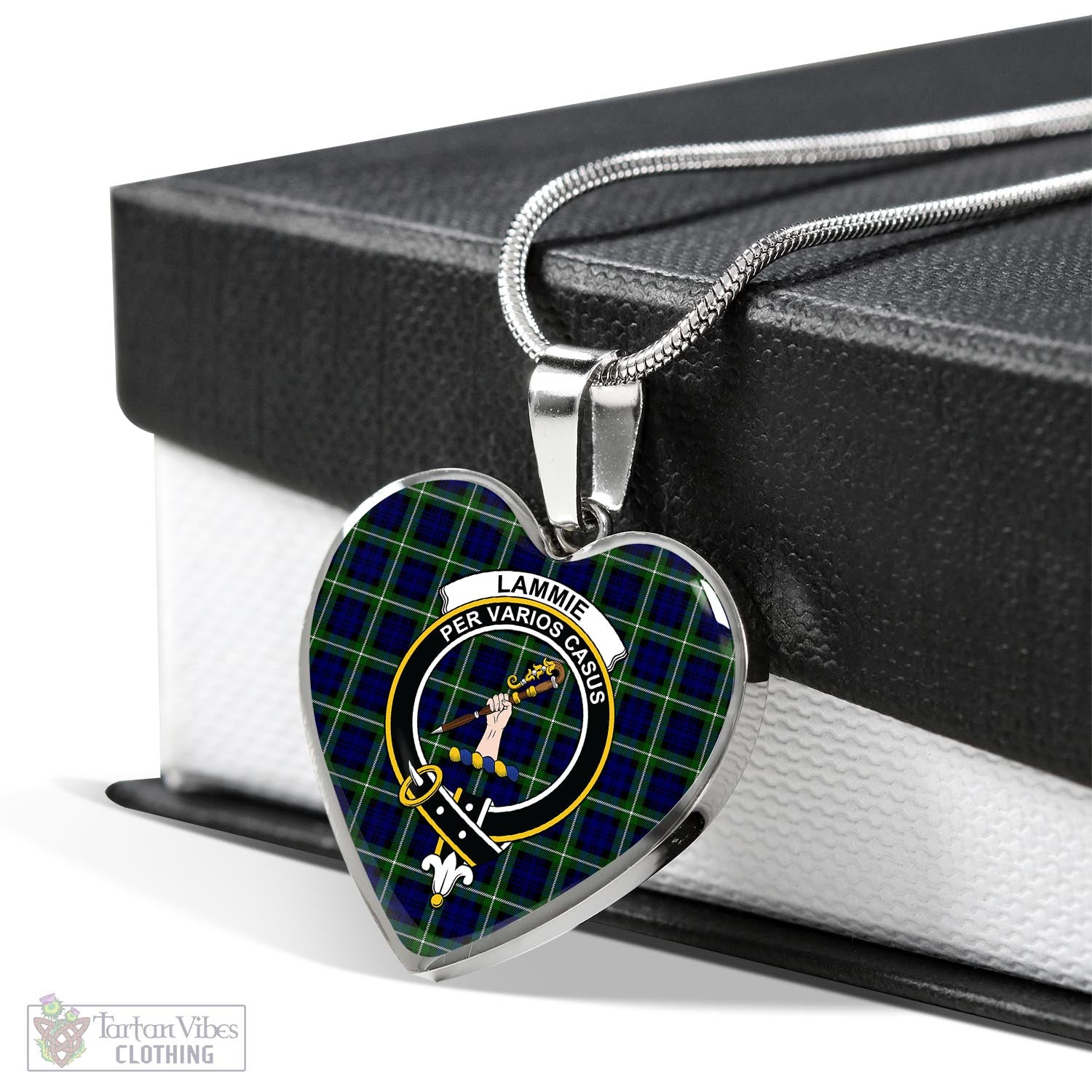 Lammie Tartan Heart Necklace with Family Crest Luxury Necklace (Silver) No - Tartan Vibes Clothing