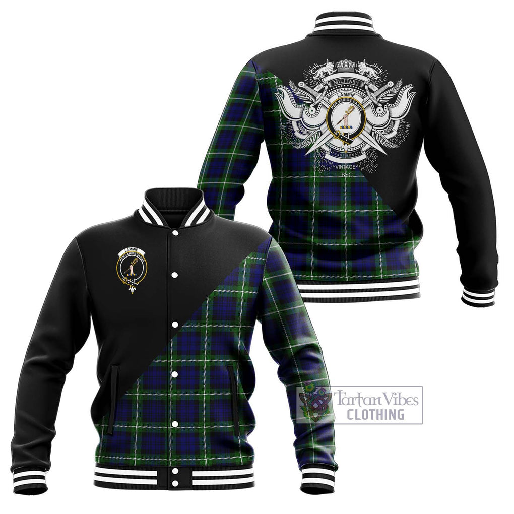 Lammie Tartan Baseball Jacket with Family Crest and Military Logo Style Unisex - Tartan Vibes Clothing