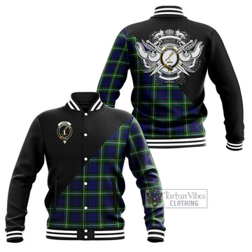 Lammie Tartan Baseball Jacket with Family Crest and Military Logo Style Unisex - Tartan Vibes Clothing