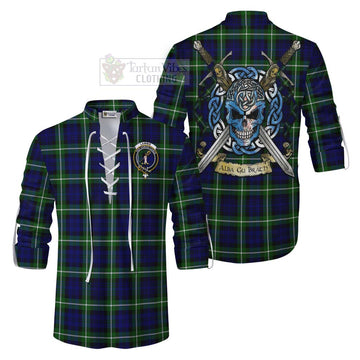 Lammie Tartan Ghillie Kilt Shirt with Family Crest Celtic Skull Style Men - Tartan Vibes Clothing